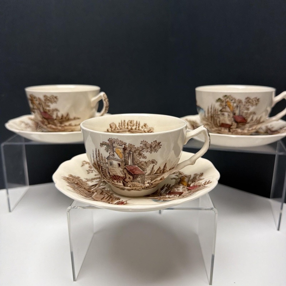 Johnson Brothers The Old Mill Teacup And Saucer England China Set Of 3